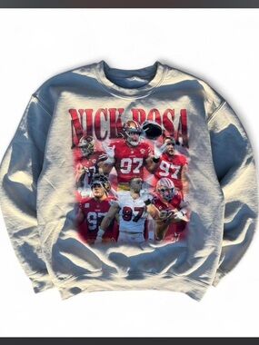 Men's Graphic Crewneck Sweatshirt - Light Gray with Red Print